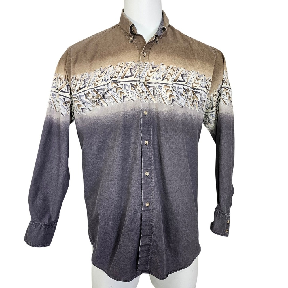 Vintage 90s Roper Western Aztec Ombre Button Up Shirt Mens Large USA Ranch